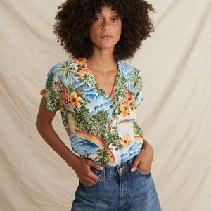 Marine Layer Malia Button Down in Blue Hawaiian Print